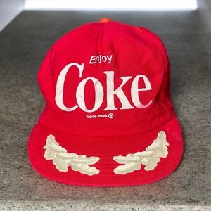 Vintage Coca-Cola Enjoy Coke Snapback Trucker Hat Gold Leaf USA Made Red